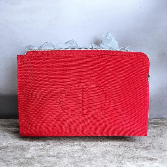 Dior Other - Christian Dior Vibrant Red Cosmetic Pouch with makeup